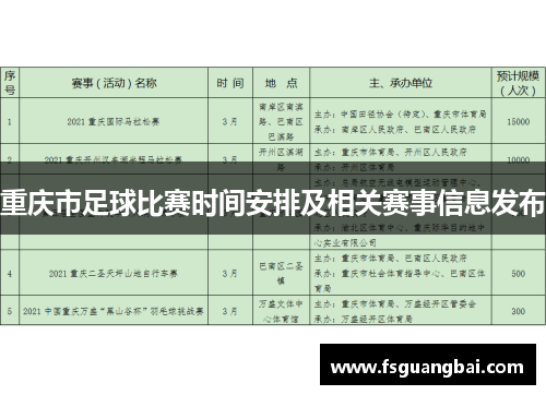 重庆市足球比赛时间安排及相关赛事信息发布